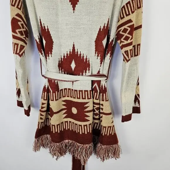 Tiffany & Grey Southwestern Aztec Fringe Cardigan Sweater Jacket XL Boho Cozy - Picture 10 of 13